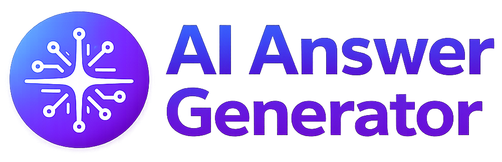 AI Answer Generator header logo with gradient circular AI chip spark icon and modern text on a transparent background